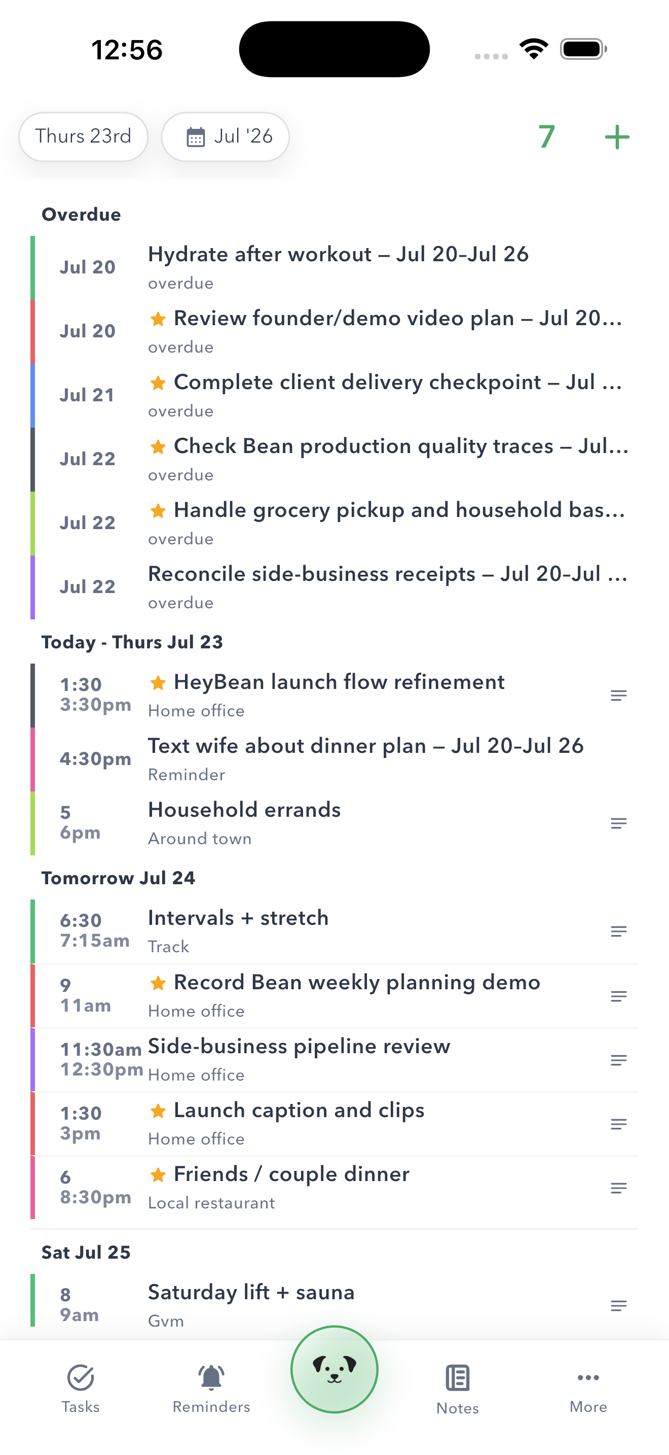 HeyBean command center in the app with Bean visible in the bottom action button